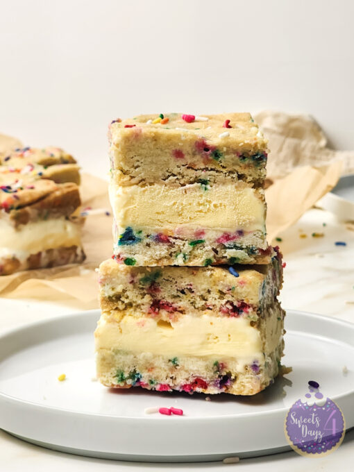 Funfetti Cookie Ice Cream Sandwiches on Gold Marble - Image 12
