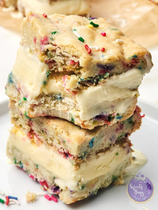 Funfetti Cookie Ice Cream Sandwiches on Gold Marble - Image 13