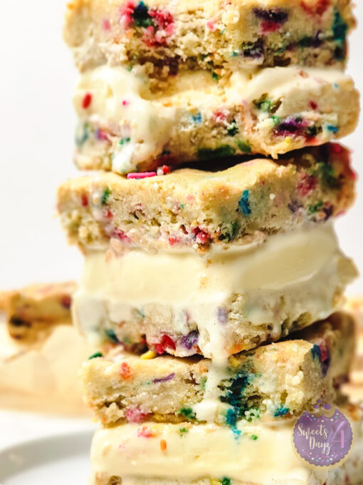 Funfetti Cookie Ice Cream Sandwiches on Marble