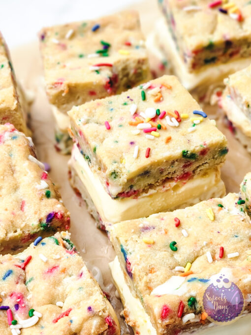 Funfetti Cookie Ice Cream Sandwiches on Marble - Image 4