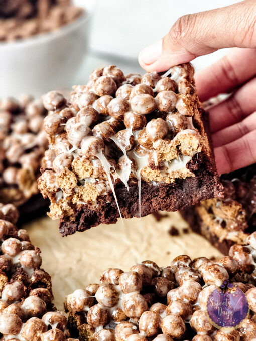 Chocolate Marshmallow Gooey Bars on Marble