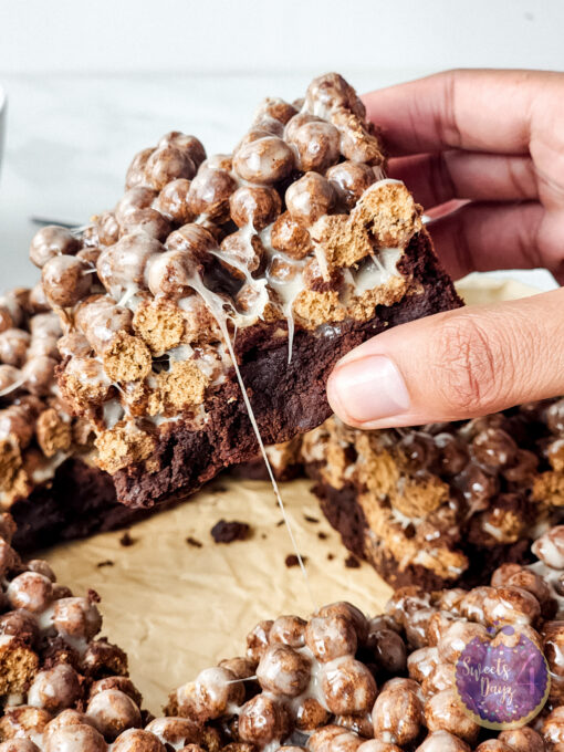 Chocolate Marshmallow Gooey Bars on Marble - Image 6