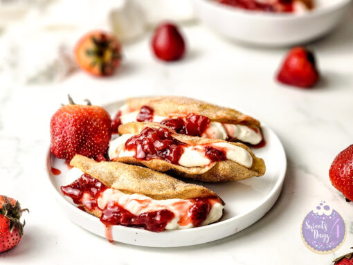 Strawberry Cheesecake Dessert Tacos on Marble - Image 5