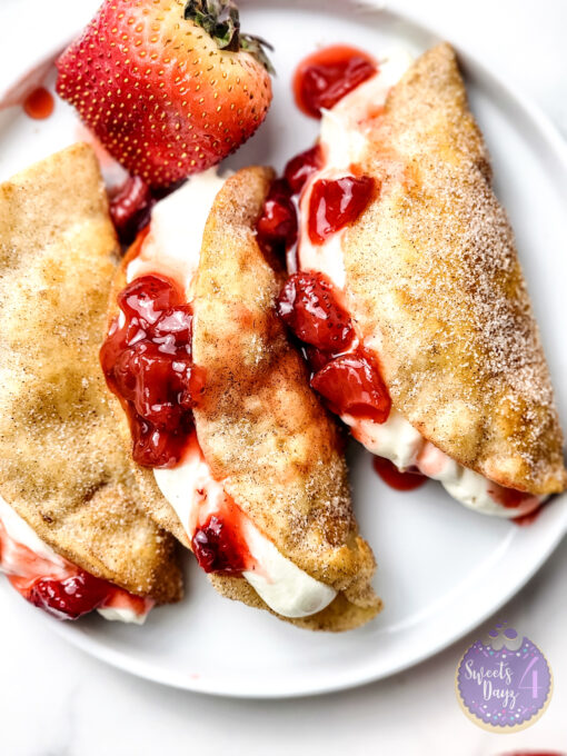 Strawberry Cheesecake Dessert Tacos on Marble - Image 6