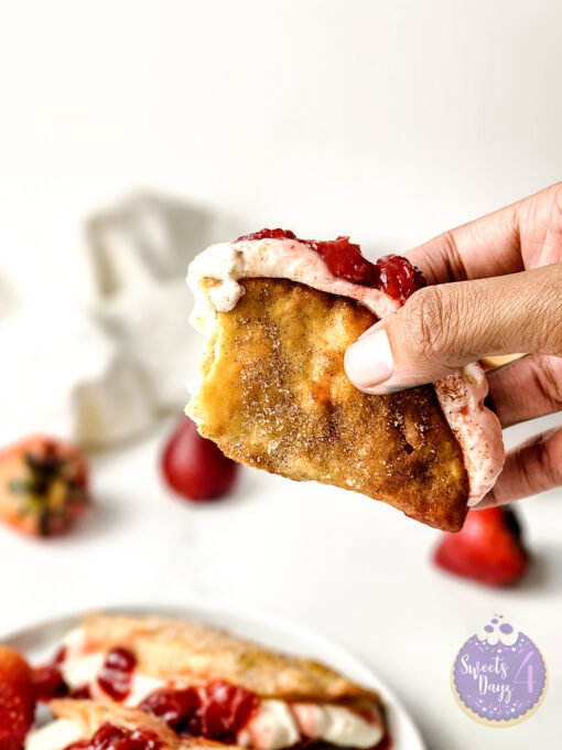 Strawberry Cheesecake Dessert Tacos on Marble - Image 7