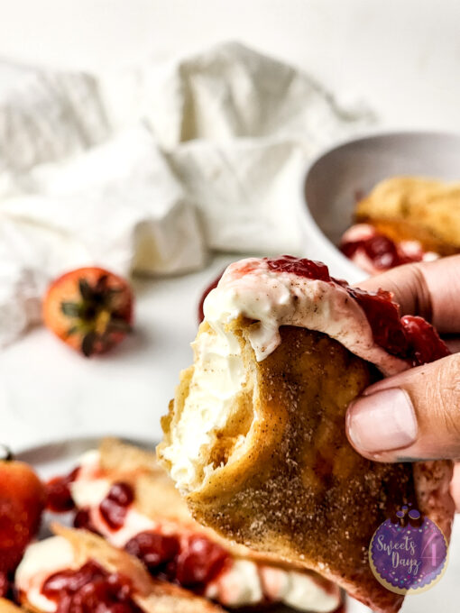 Strawberry Cheesecake Dessert Tacos on Marble