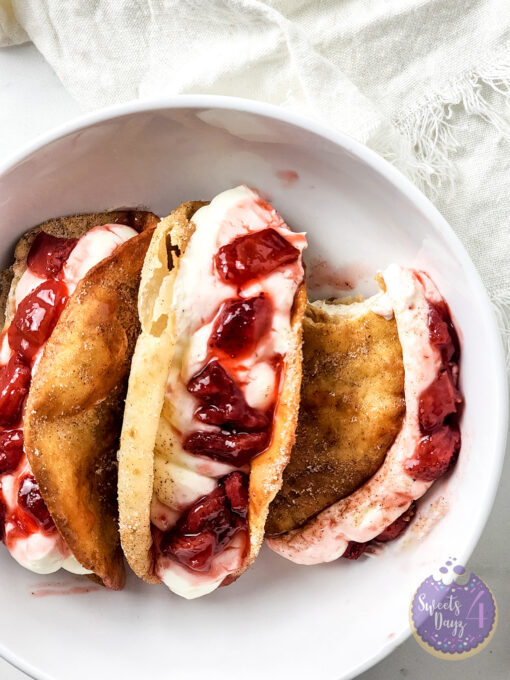 Strawberry Cheesecake Dessert Tacos on Marble - Image 8