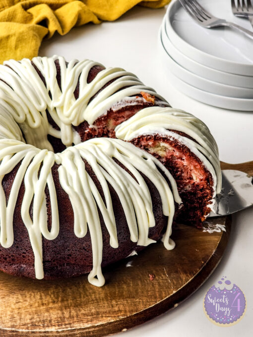 Red Velvet Cheesecake Bundt on White
