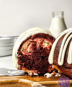 Red Velvet Cheesecake Bundt on Marble