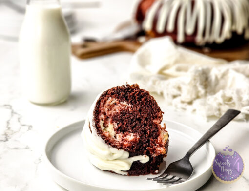 Red Velvet Cheesecake Bundt on Marble - Image 8