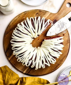 Red Velvet Cheesecake Bundt on Gold Marble