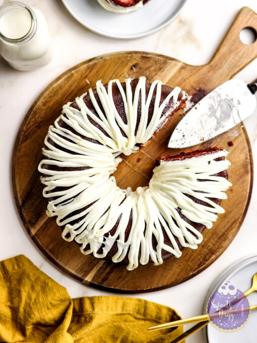 Red Velvet Cheesecake Bundt on Gold Marble