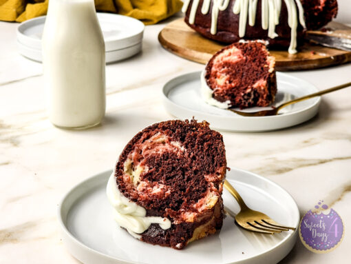 Red Velvet Cheesecake Bundt on Gold Marble - Image 8