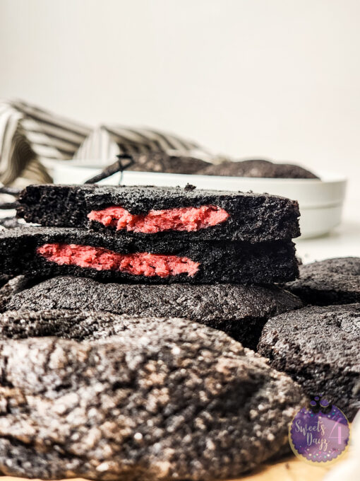 Black Velvet Raspberry Stuffed Cookies on White