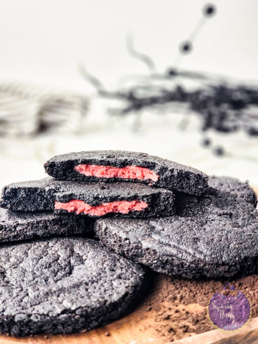 Black Velvet Raspberry Stuffed Cookies on Gold Marble - Image 3
