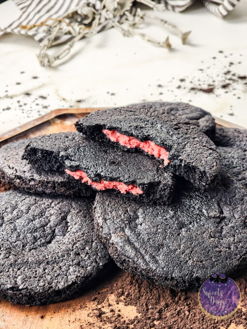 Black Velvet Raspberry Stuffed Cookies on Gold Marble - Image 4