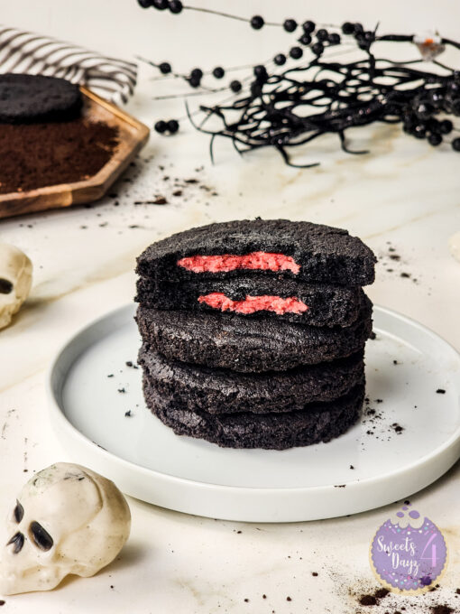 Black Velvet Raspberry Stuffed Cookies on Gold Marble - Image 6