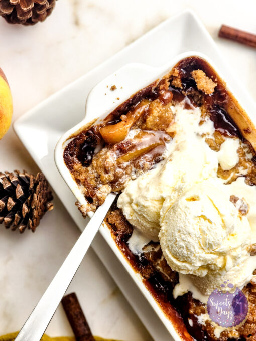 Peach Cobbler For One on Gold Marble