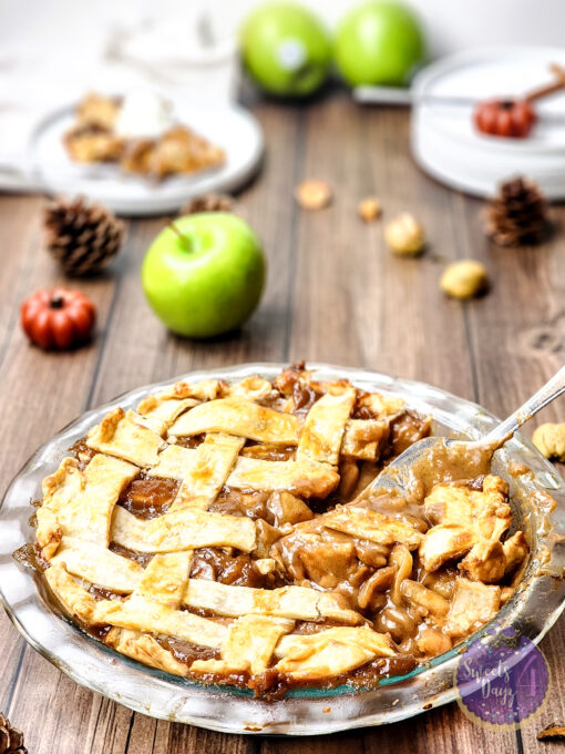 Salted Caramel Apple Pie on Brown Wood - Image 3