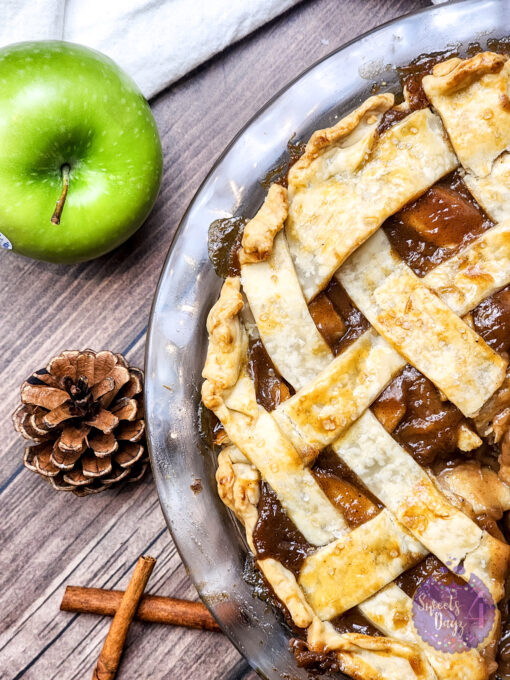 Salted Caramel Apple Pie on Brown Wood - Image 4