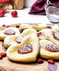 Cream Cheese Heart Puff Pastries on White