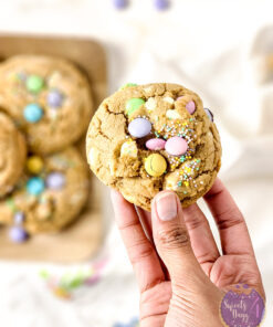 White Chocolate Easter Chewy Cookies on Gold Marble