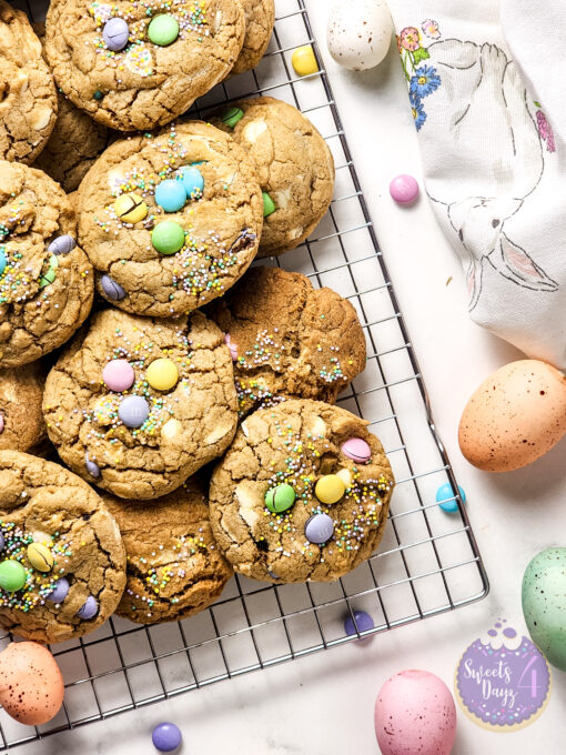 White Chocolate Easter Chewy Cookies on Marble