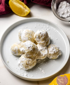 Lemon Bar Truffles on Gold Marble