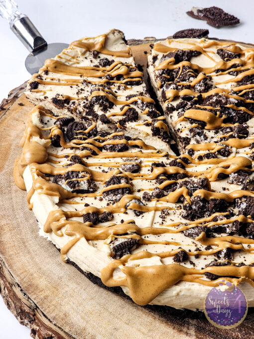 No Bake Peanut Butter Oreo Cheesecake on White - Image 2