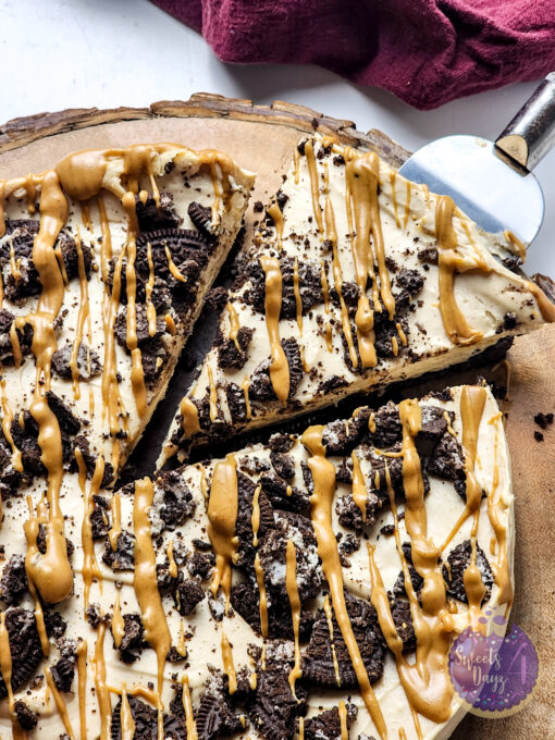 No Bake Peanut Butter Oreo Cheesecake on White - Image 3