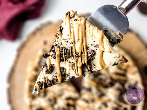 No Bake Peanut Butter Oreo Cheesecake on White - Image 5