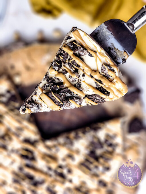 No Bake Peanut Butter Oreo Cheesecake on Gold Marble - Image 6