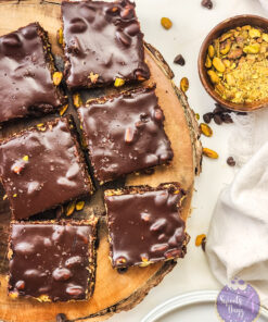 Dubai Pistachio Brownies on Gold Marble