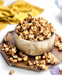 Homemade Caramel Popcorn on White