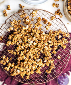 Homemade Caramel Popcorn on Gold Marble
