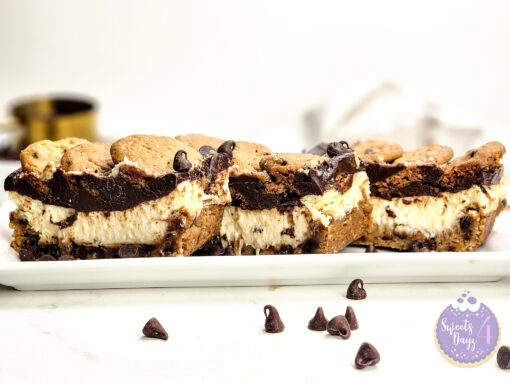 Chocolate Chip Cookie Cheesecake Bars on Marble - Image 2