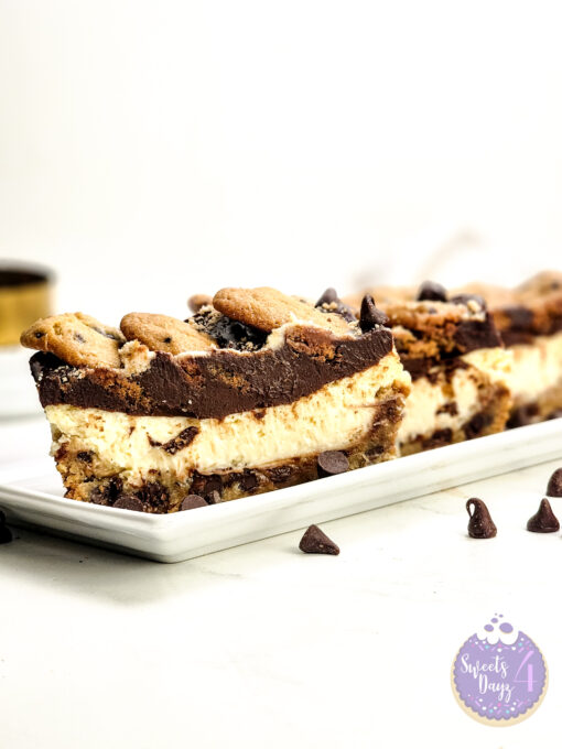Chocolate Chip Cookie Cheesecake Bars on Marble - Image 3