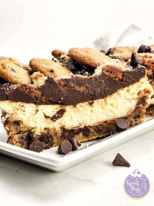 Chocolate Chip Cookie Cheesecake Bars on Marble - Image 4