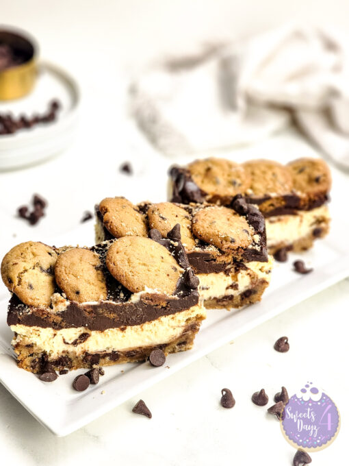 Chocolate Chip Cookie Cheesecake Bars on Marble - Image 5