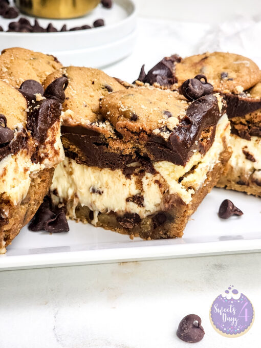 Chocolate Chip Cookie Cheesecake Bars on Marble - Image 6