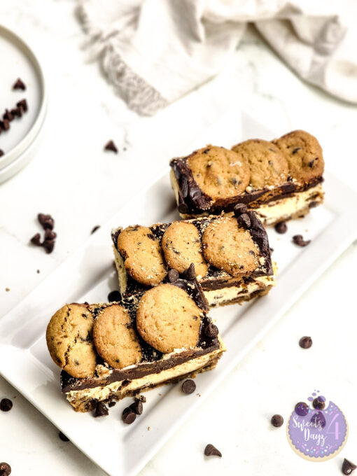 Chocolate Chip Cookie Cheesecake Bars on Marble - Image 7
