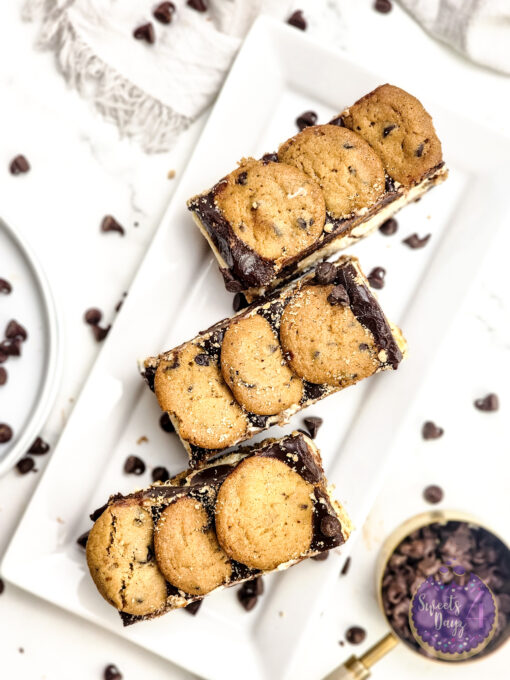 Chocolate Chip Cookie Cheesecake Bars on Marble - Image 8
