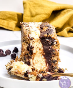 Chocolate Chip Cookie Cheesecake Bars on White