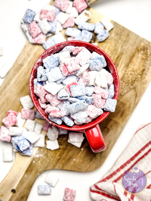4th of July Puppy Chow on White