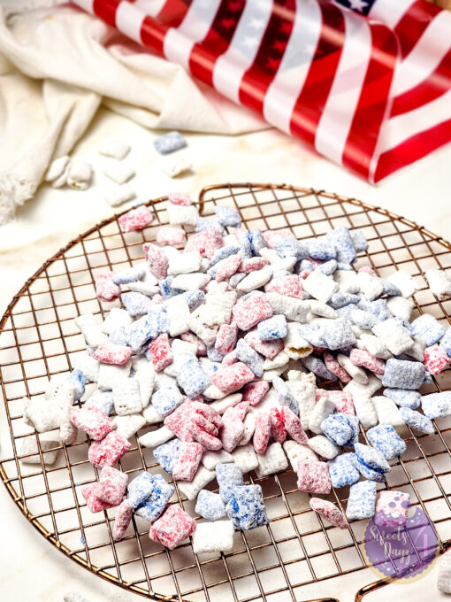 4th of July Puppy Chow on Gold Marble