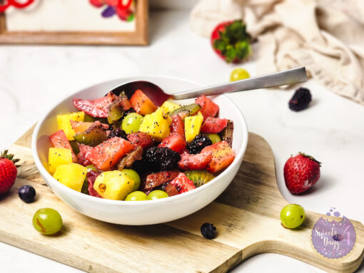 Lemon Poppyseed Fruit Salad on Marble - Image 3