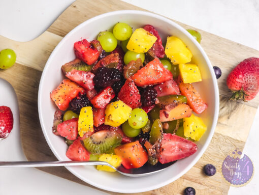 Lemon Poppyseed Fruit Salad on Marble - Image 4