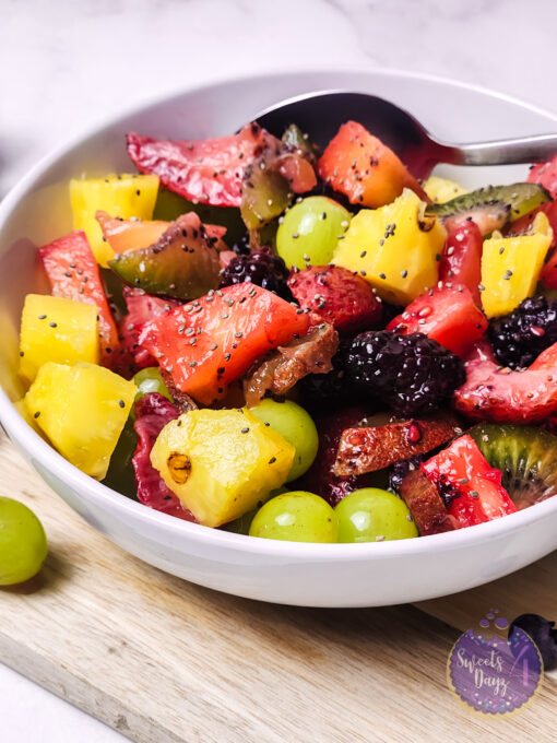 Lemon Poppyseed Fruit Salad on Marble