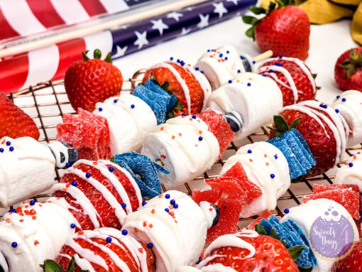 4th of July Dessert Skewers on Gold Marble - Image 4