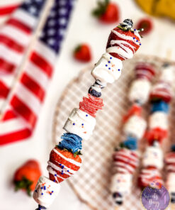 4th of July Dessert Skewers on Gold Marble
